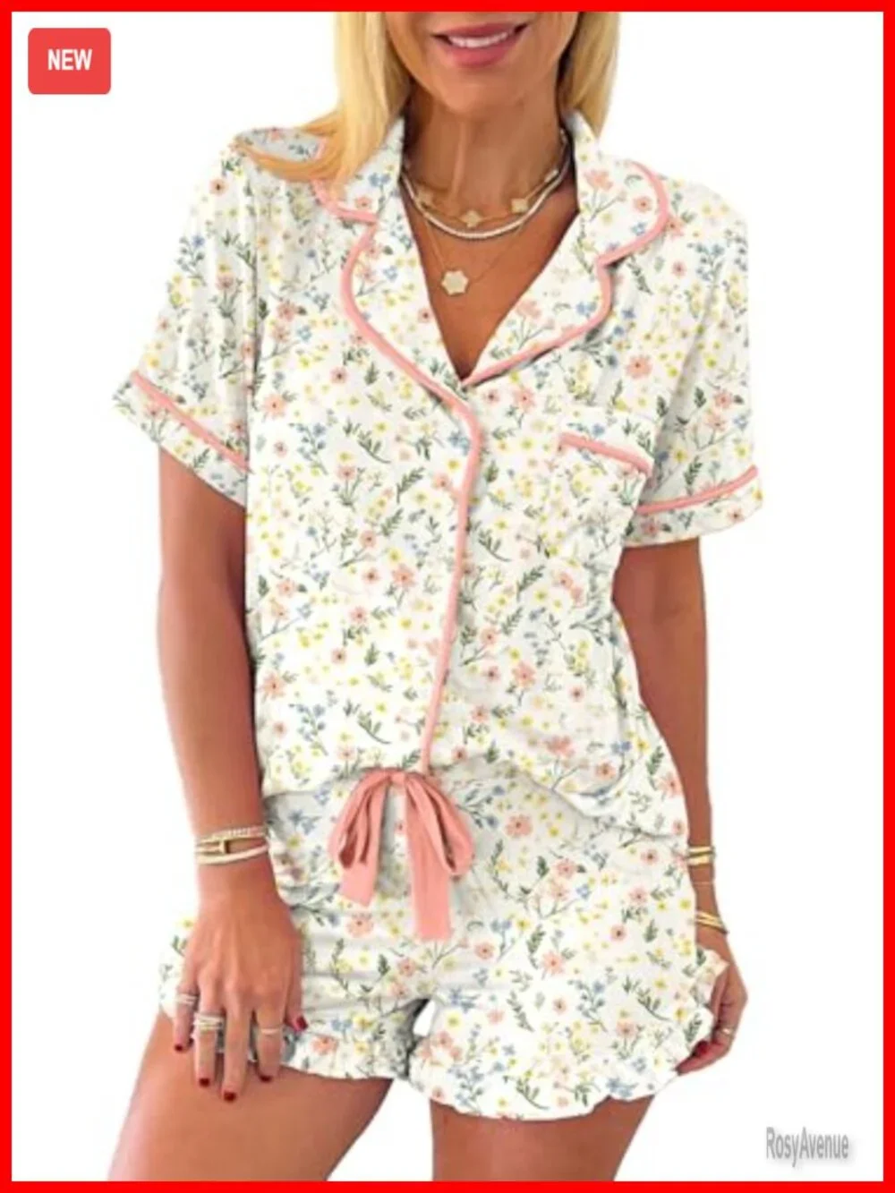 Women's Christmas Pajama Set - Knotted Candy Cane Print PJ Set with Pockets